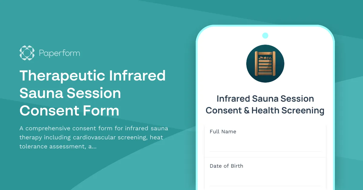 Therapeutic Infrared Sauna Session Consent Form