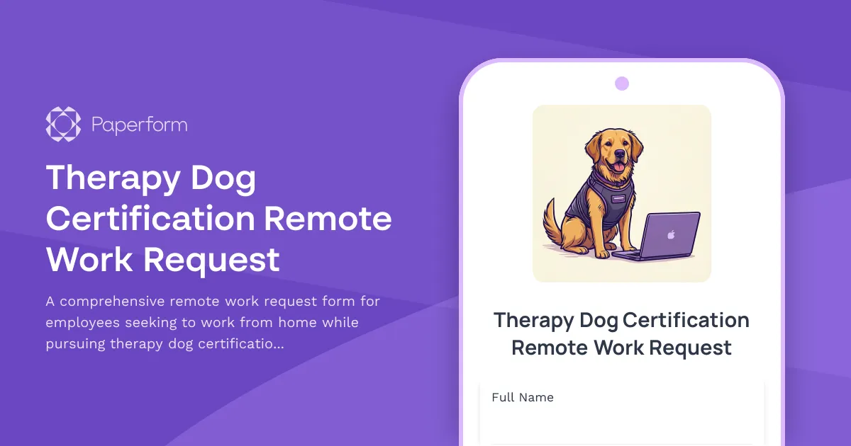 Therapy Dog Certification Remote Work Request