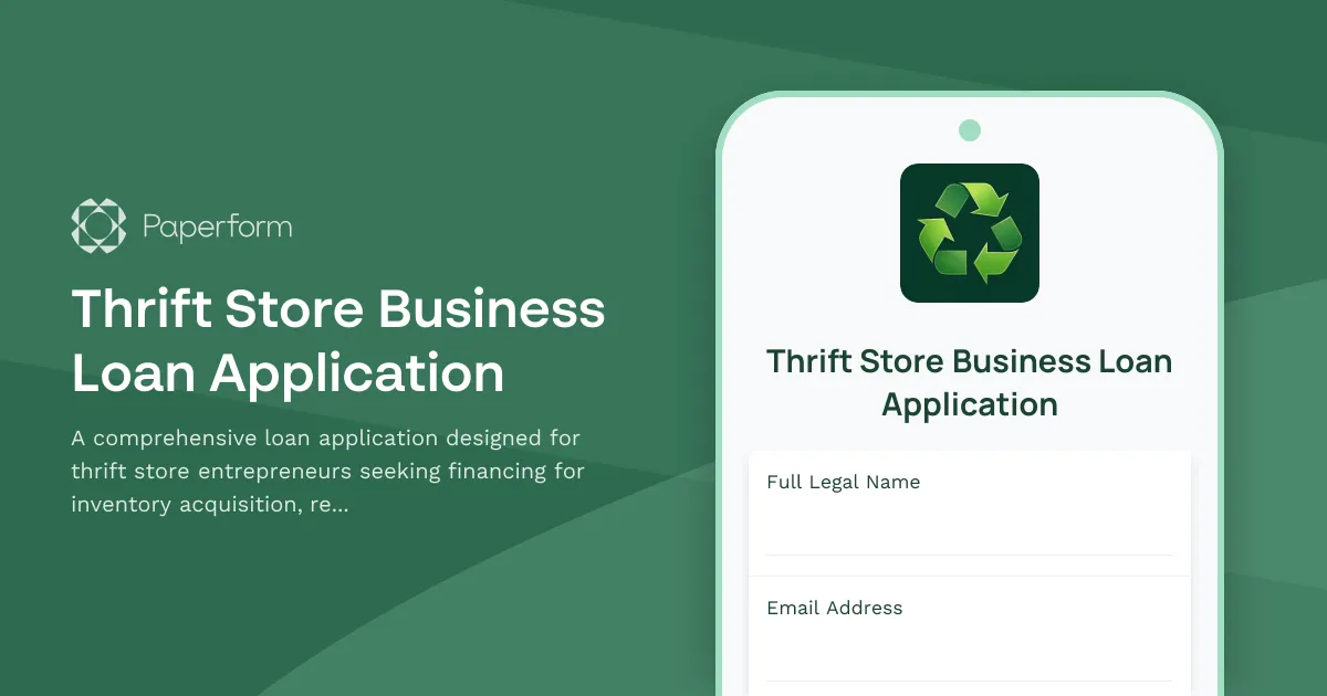 Thrift Store Business Loan Application