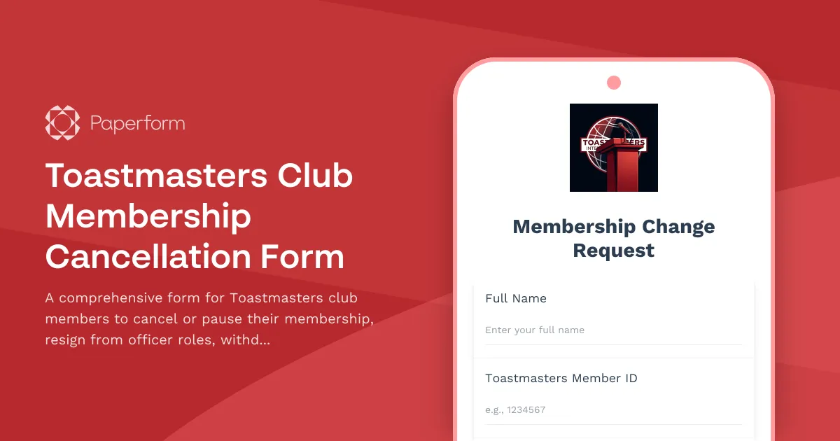 Toastmasters Club Membership Cancellation Form
