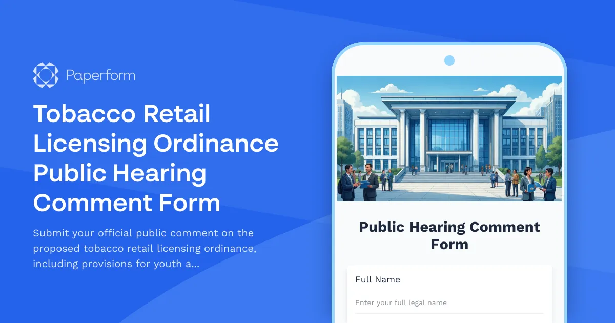 Tobacco Retail Licensing Ordinance Public Hearing Comment Form