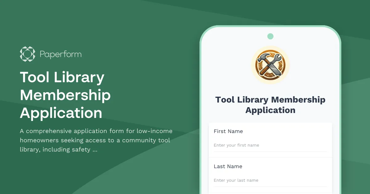 Tool Library Membership Application