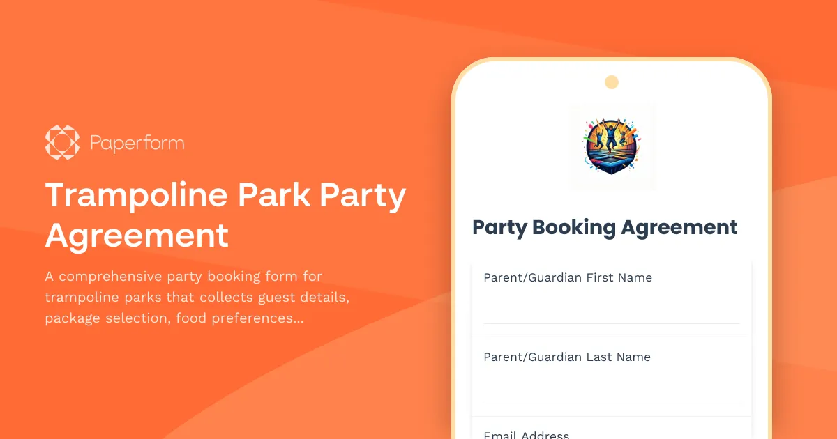 Trampoline Park Party Agreement