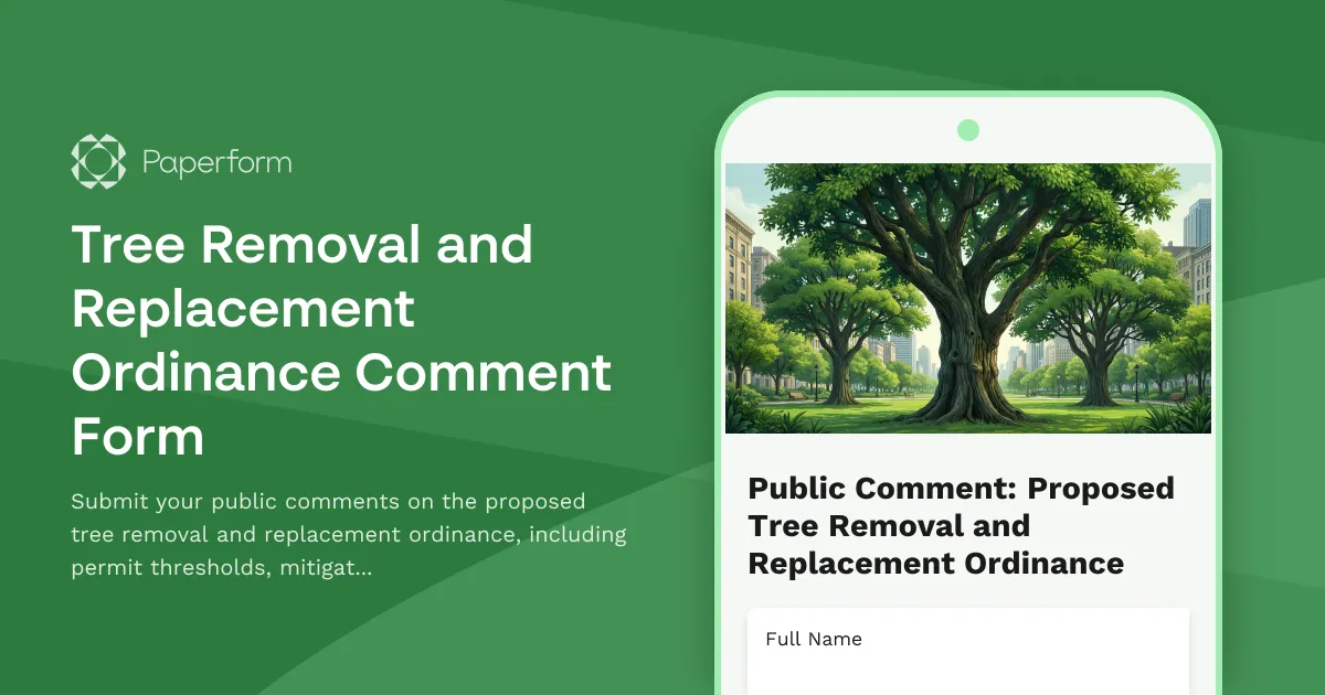 Tree Removal and Replacement Ordinance Comment Form