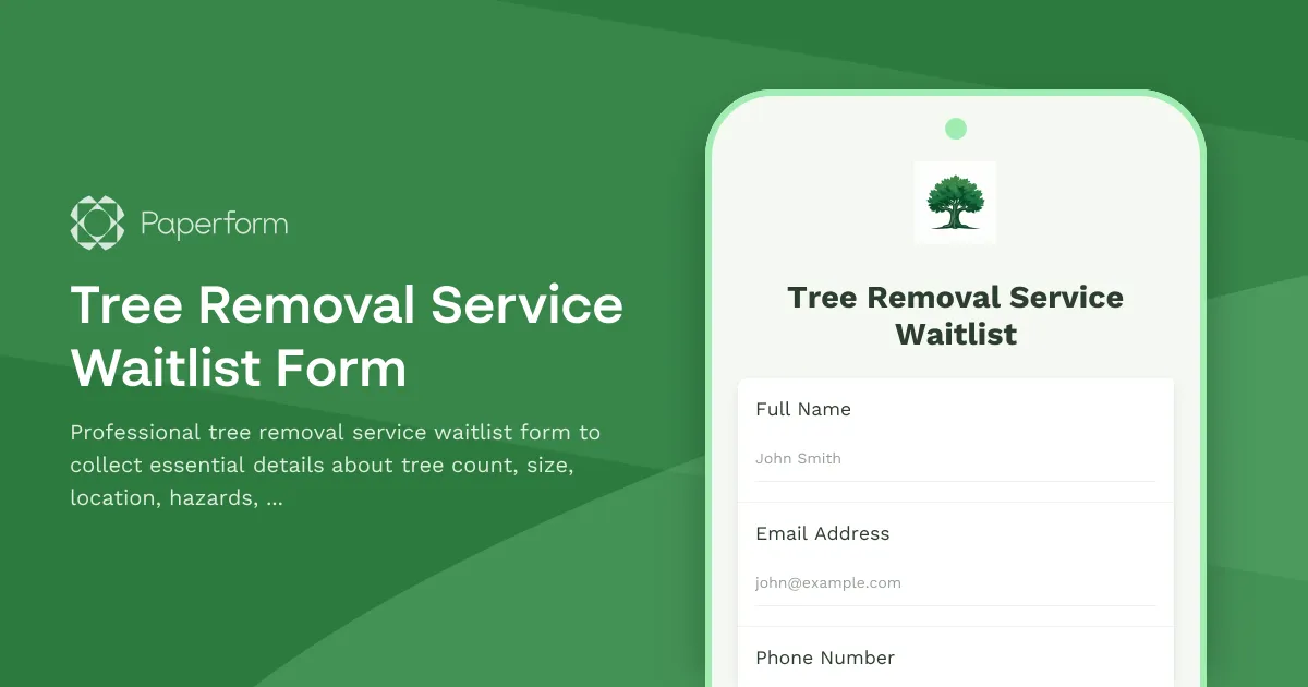 Tree Removal Service Waitlist Form