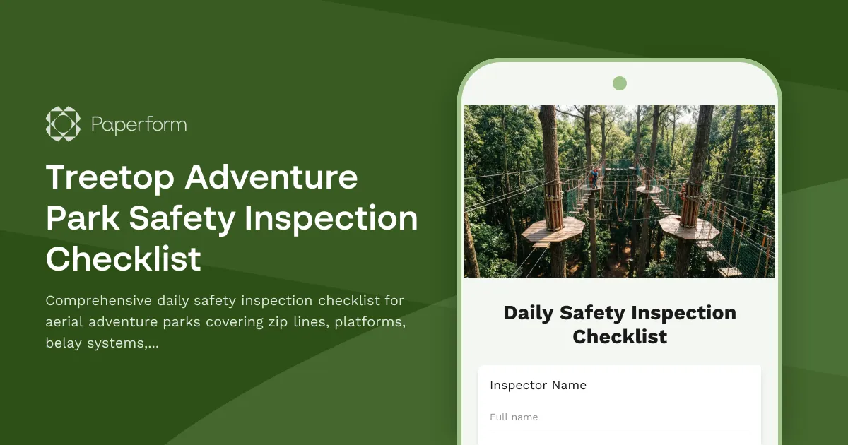 Treetop Adventure Park Safety Inspection Checklist