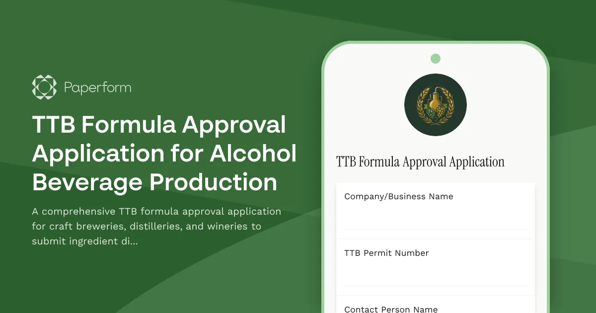 TTB Formula Approval Application for Alcohol Beverage Production