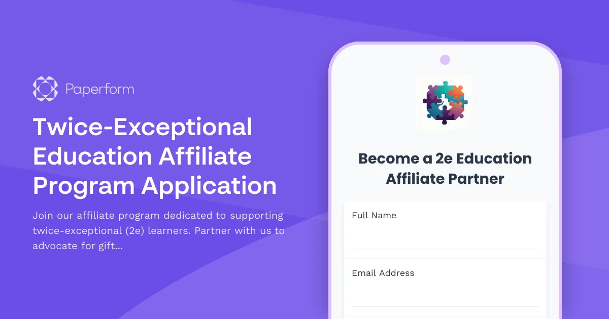 Twice-Exceptional Education Affiliate Program Application
