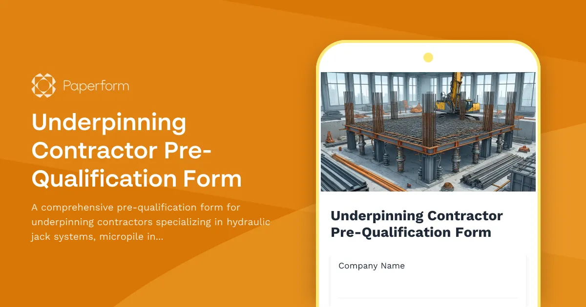 Underpinning Contractor Pre-Qualification Form