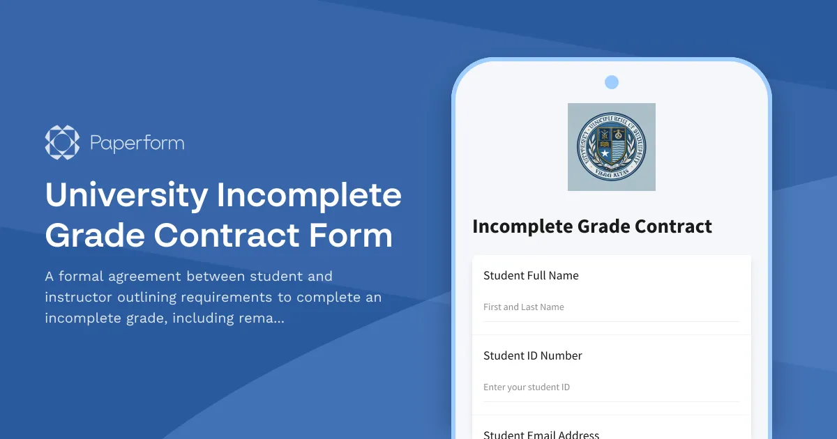University Incomplete Grade Contract Form