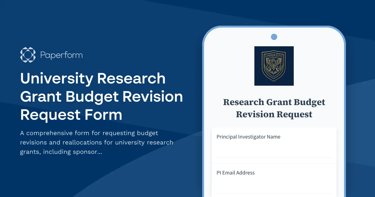 University Research Grant Budget Revision Request Form