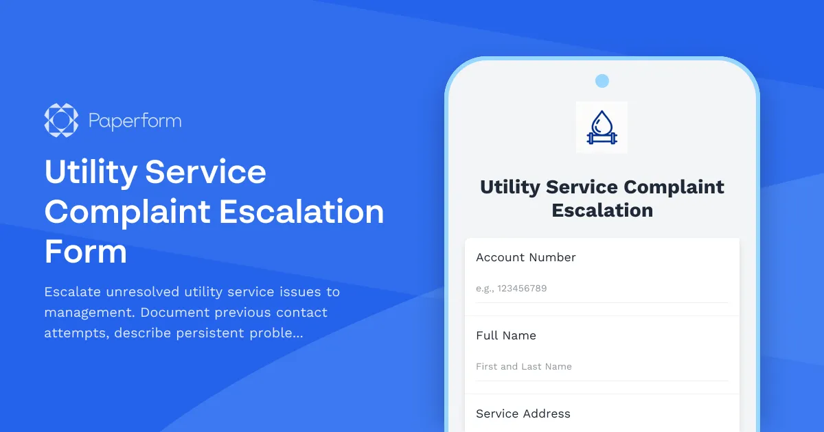 Utility Service Complaint Escalation Form