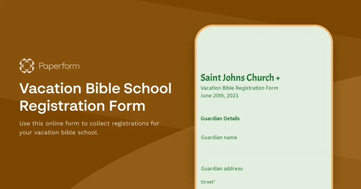 Vacation Bible School Registration Form