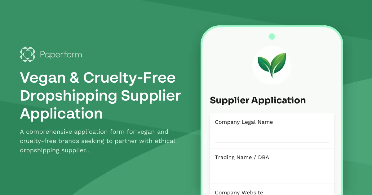 Vegan & Cruelty-Free Dropshipping Supplier Application
