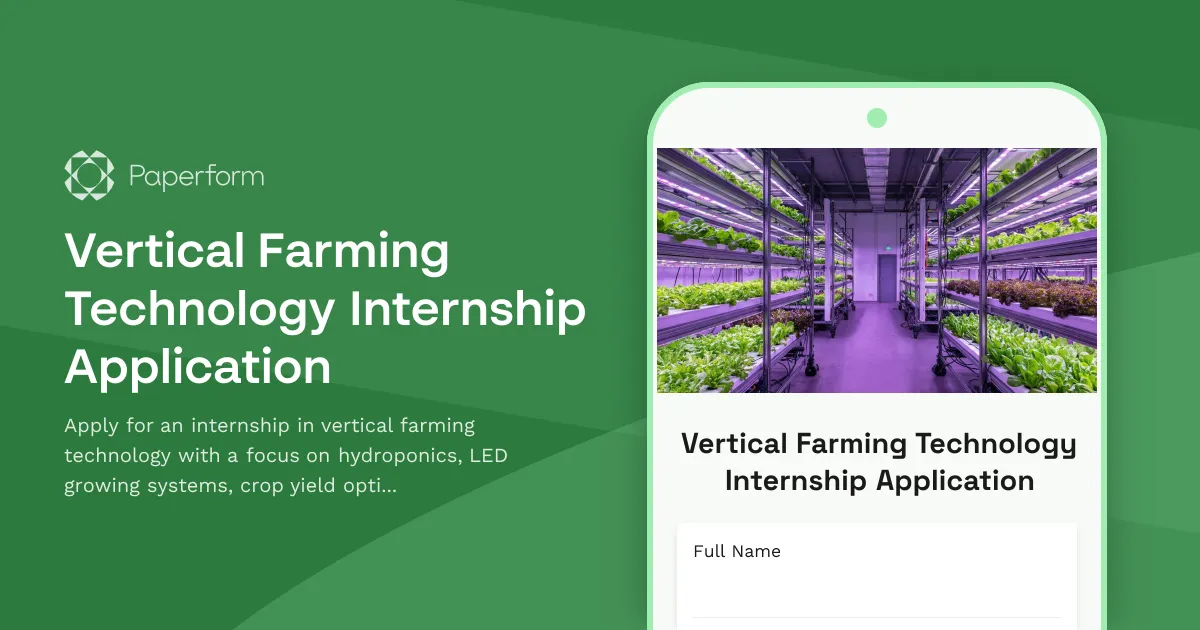 Vertical Farming Technology Internship Application