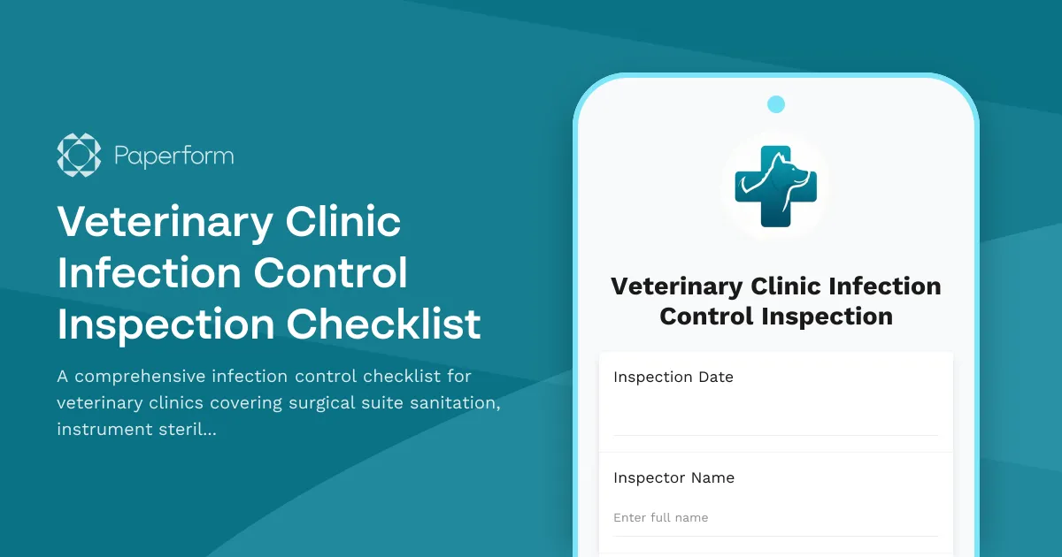 Veterinary Clinic Infection Control Inspection Checklist