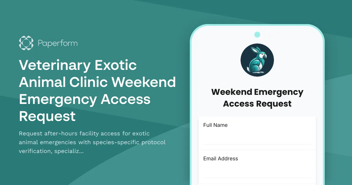 Veterinary Exotic Animal Clinic Weekend Emergency Access Request