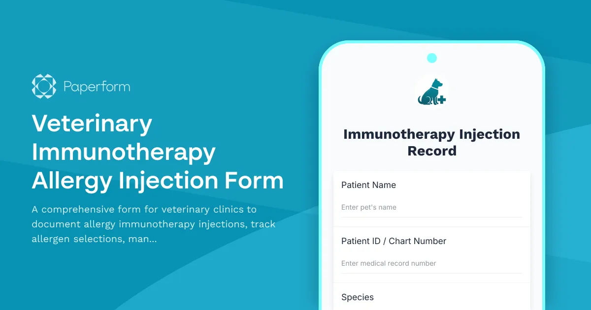 Veterinary Immunotherapy Allergy Injection Form