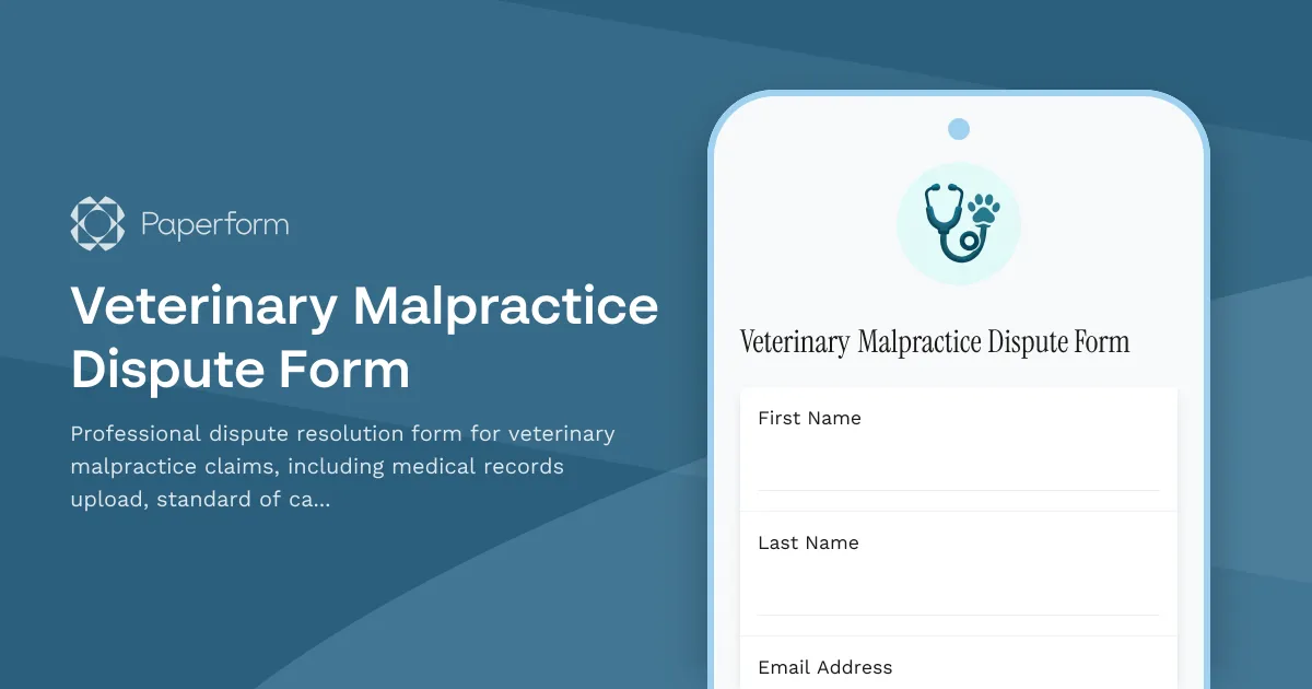 Veterinary Malpractice Dispute Form