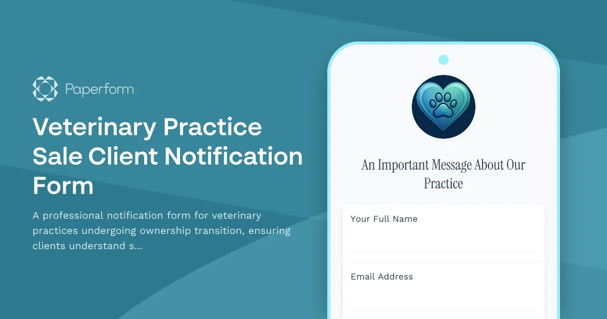 Veterinary Practice Sale Client Notification Form