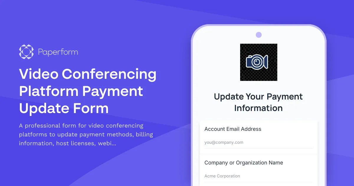 Video Conferencing Platform Payment Update Form