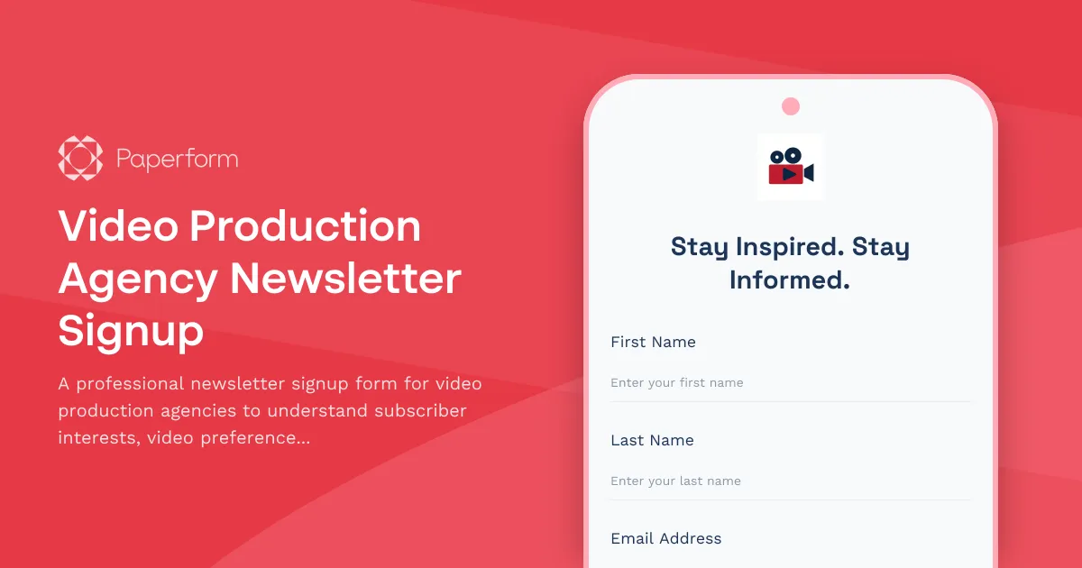 Video Production Agency Newsletter Signup