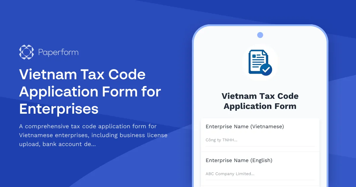 Vietnam Tax Code Application Form for Enterprises