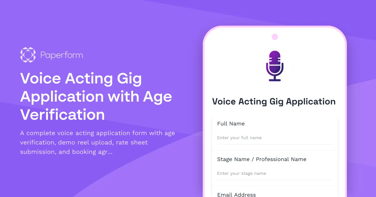 Voice Acting Gig Application with Age Verification