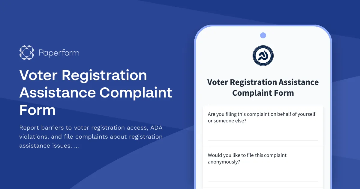 Voter Registration Assistance Complaint Form