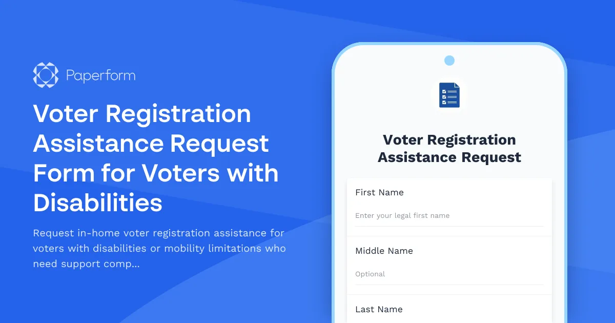 Voter Registration Assistance Request Form for Voters with Disabilities