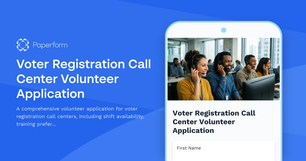 Voter Registration Call Center Volunteer Application