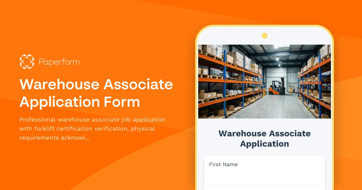 Warehouse Associate Application Form