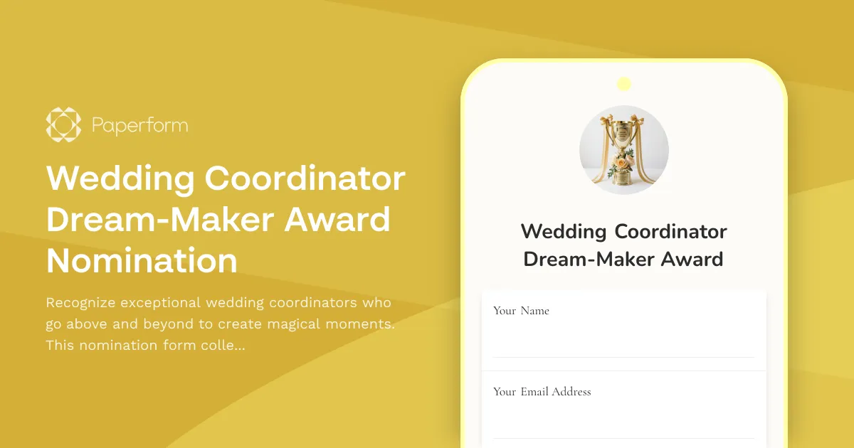 Wedding Coordinator Dream-Maker Award Nomination