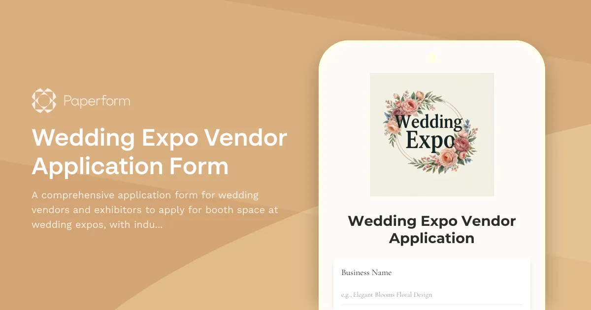 Wedding Expo Vendor Application Form