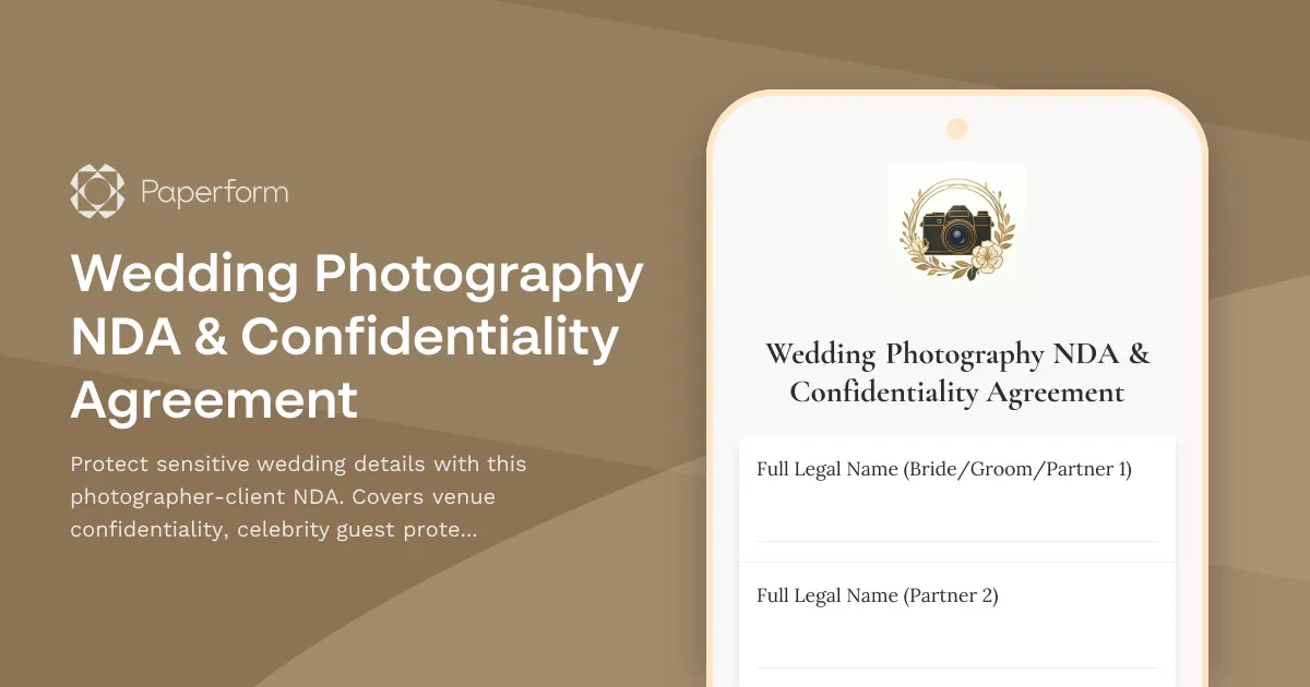 Wedding Photography NDA & Confidentiality Agreement