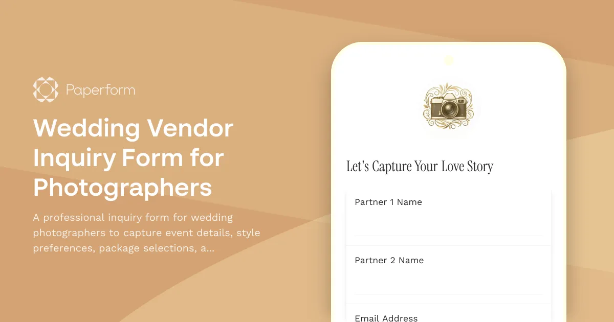 Wedding Vendor Inquiry Form for Photographers