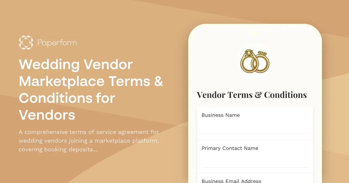 Wedding Vendor Marketplace Terms & Conditions for Vendors