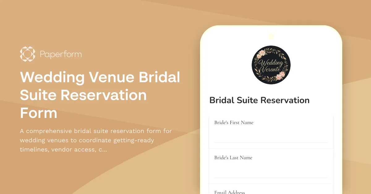 Wedding Venue Bridal Suite Reservation Form