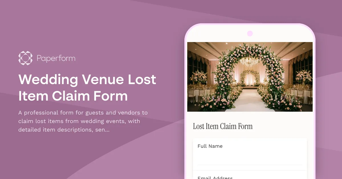 Wedding Venue Lost Item Claim Form