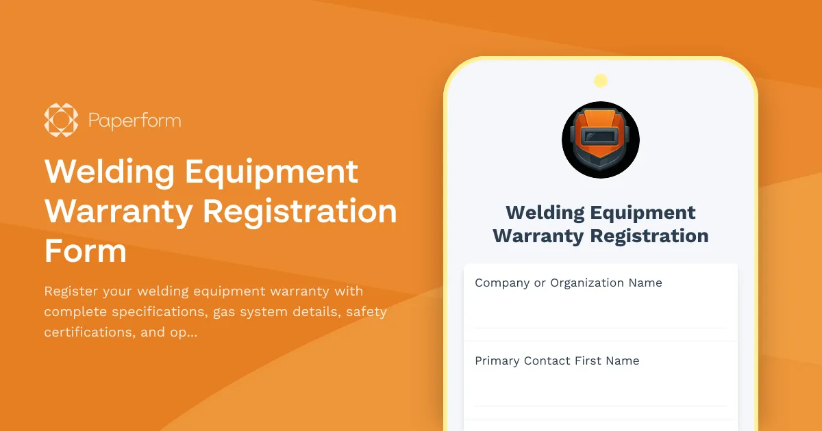 Welding Equipment Warranty Registration Form