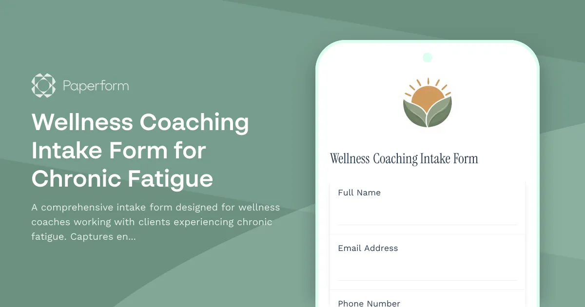Wellness Coaching Intake Form for Chronic Fatigue