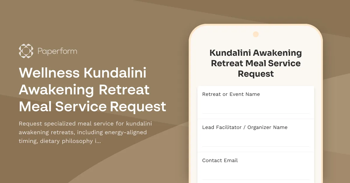 Wellness Kundalini Awakening Retreat Meal Service Request