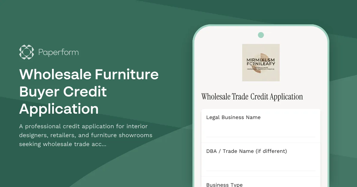 Wholesale Furniture Buyer Credit Application