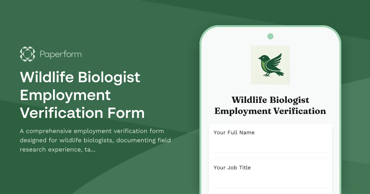 Wildlife Biologist Employment Verification Form