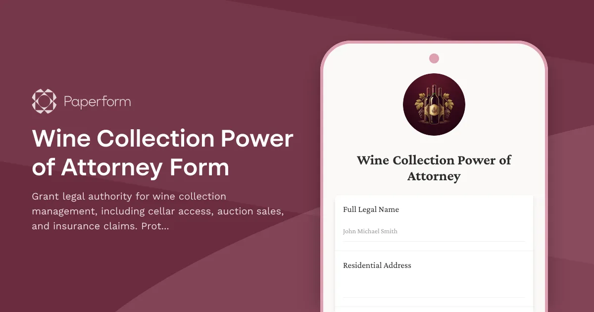 Wine Collection Power of Attorney Form