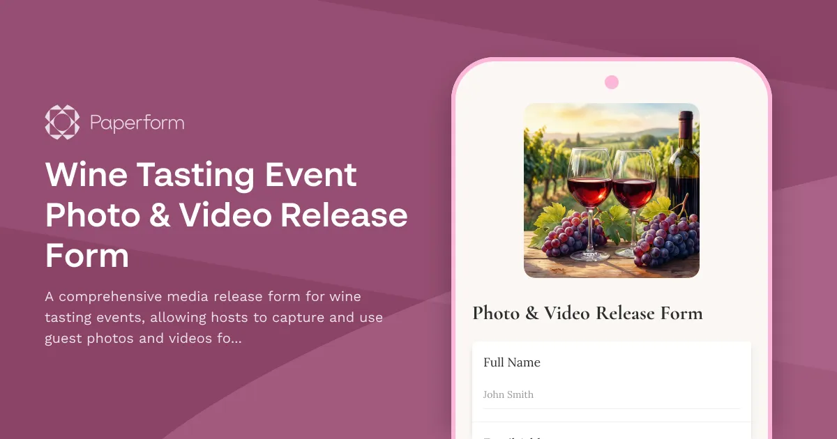 Wine Tasting Event Photo & Video Release Form