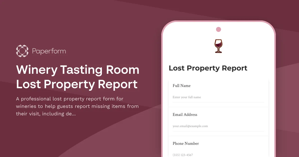Winery Tasting Room Lost Property Report
