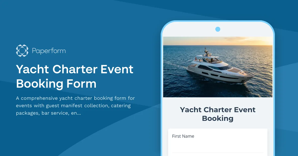 Yacht Charter Event Booking Form