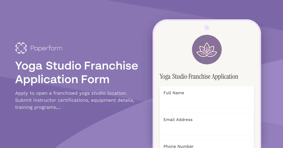 Yoga Studio Franchise Application Form
