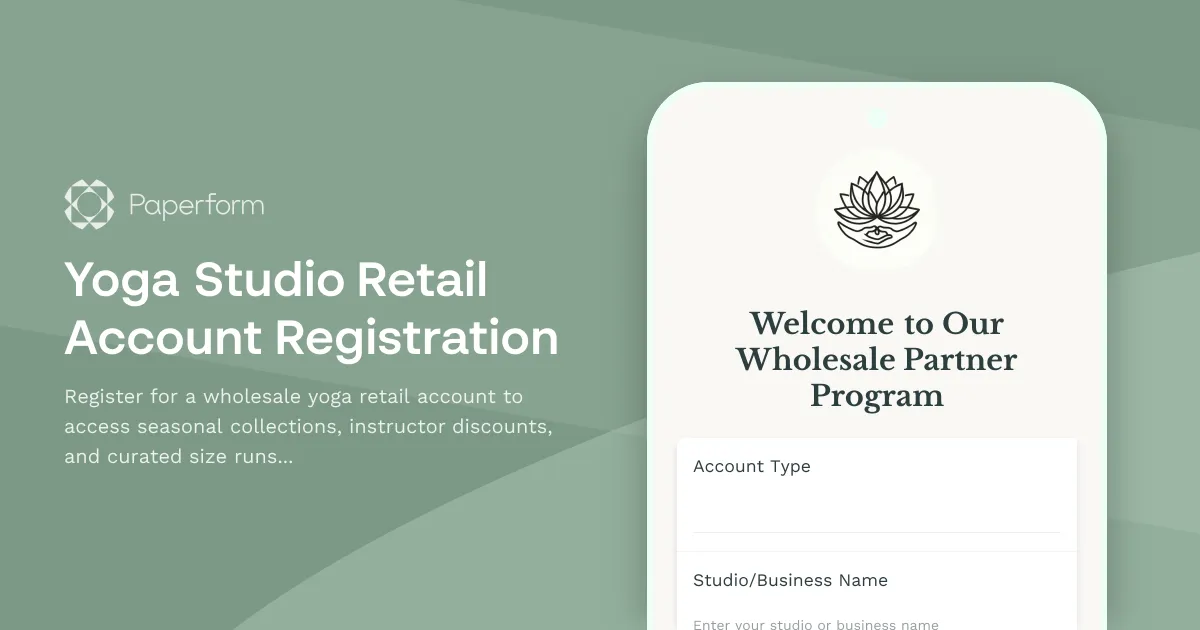 Yoga Studio Retail Account Registration